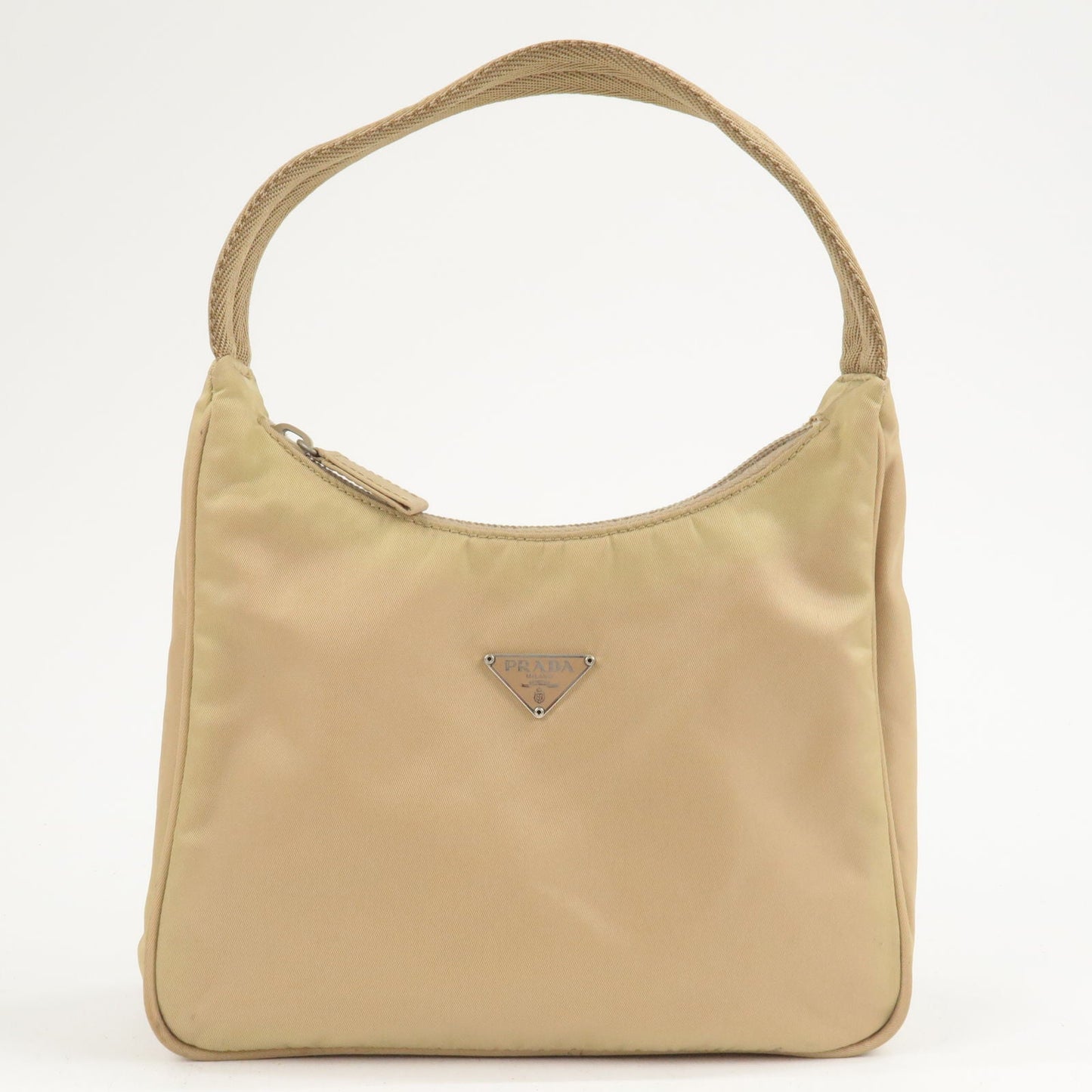 Prada Logo Nylon Hand Bag Pouch Beige