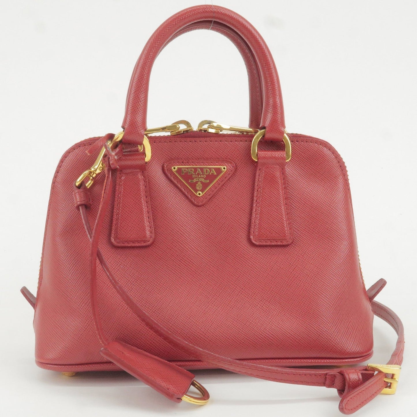 Prada Leather Promenade Mini 2Way Bag Shoulder Bag Red BL0851