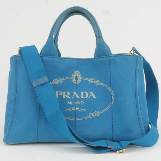 Prada Canapa Canvas 2Way Hand Bag Tote Bag Blue 1BG642