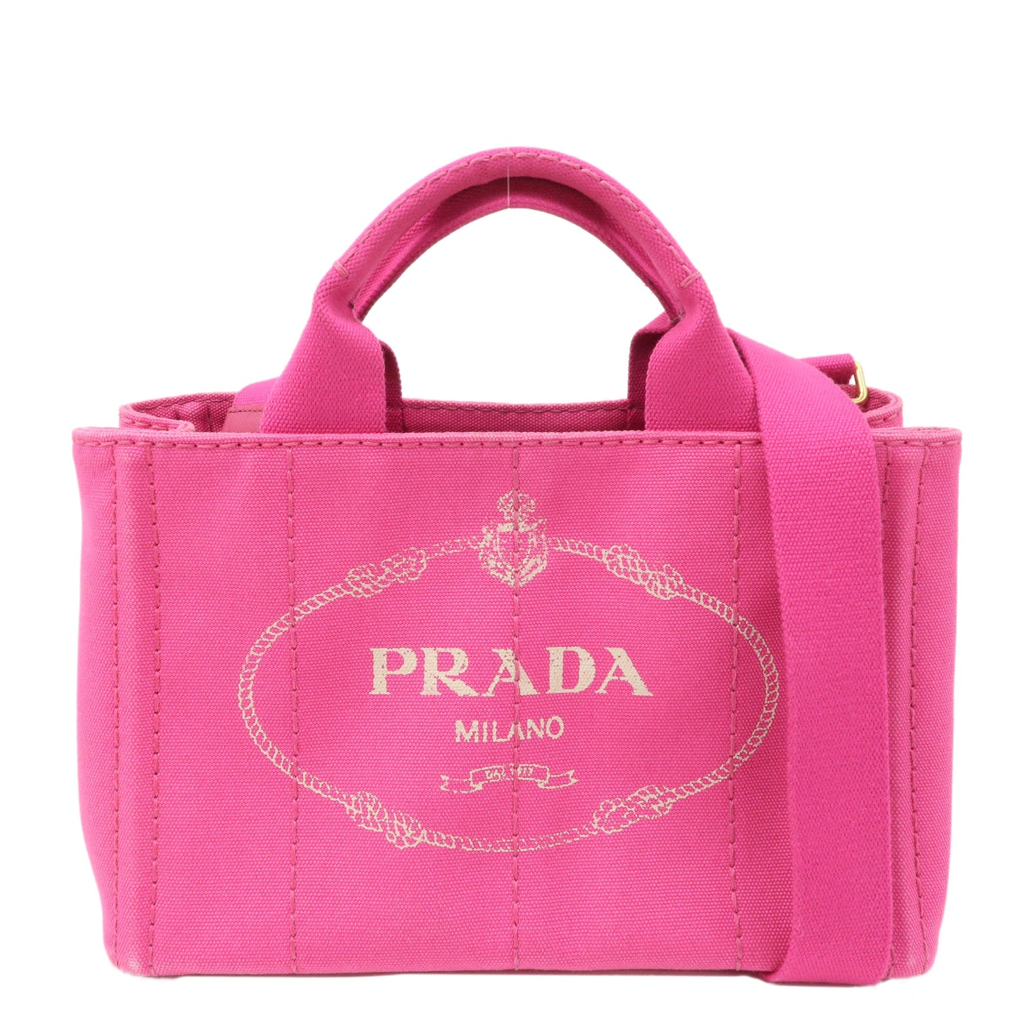 Prada Logo Canapa Mini Canvas 2Way Tote Bag Pink 1BG439