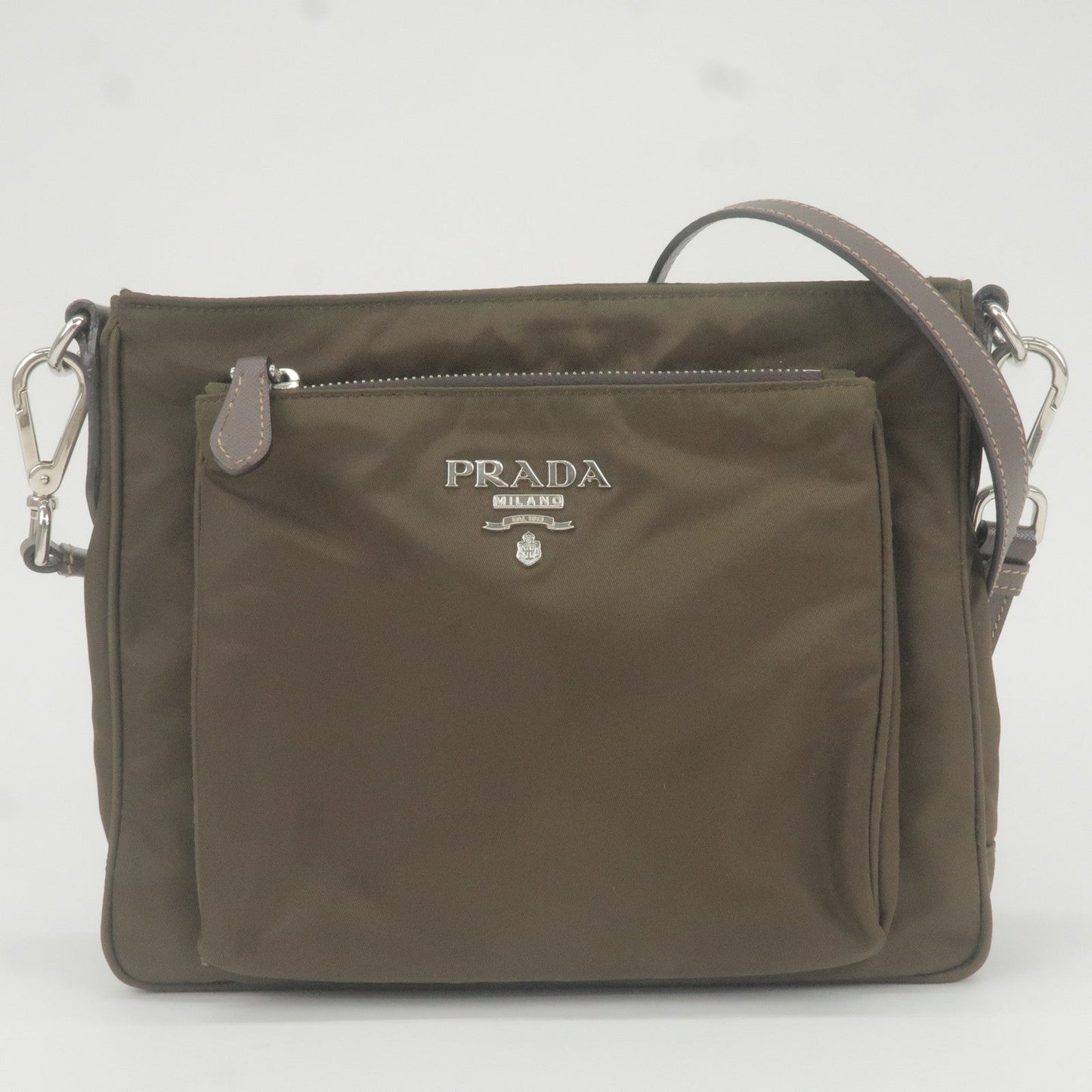 Prada Logo Nylon Leather Shoulder Bag Purse Khaki BT0693