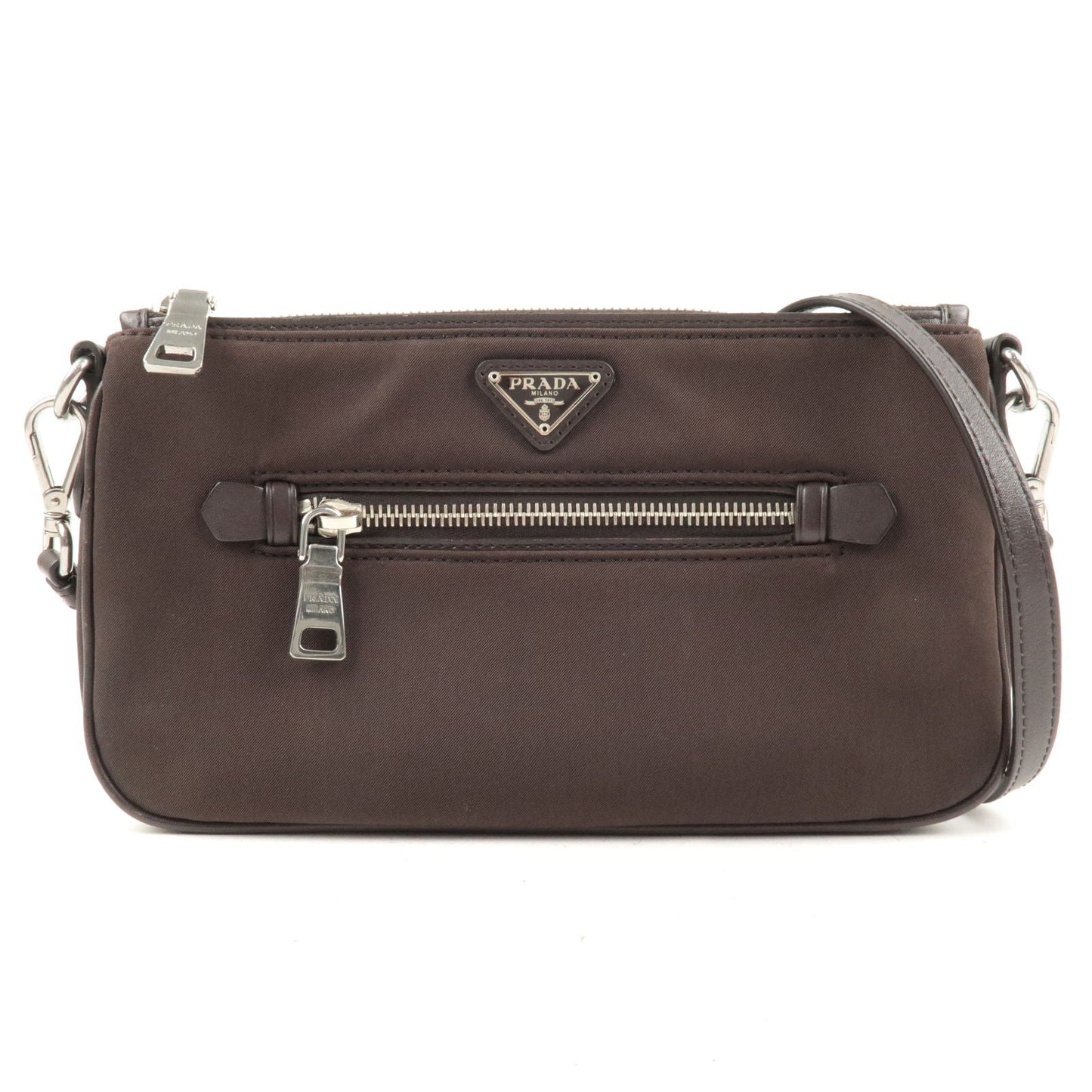 Prada Nylon Leather Shoulder Bag Pouch Brown