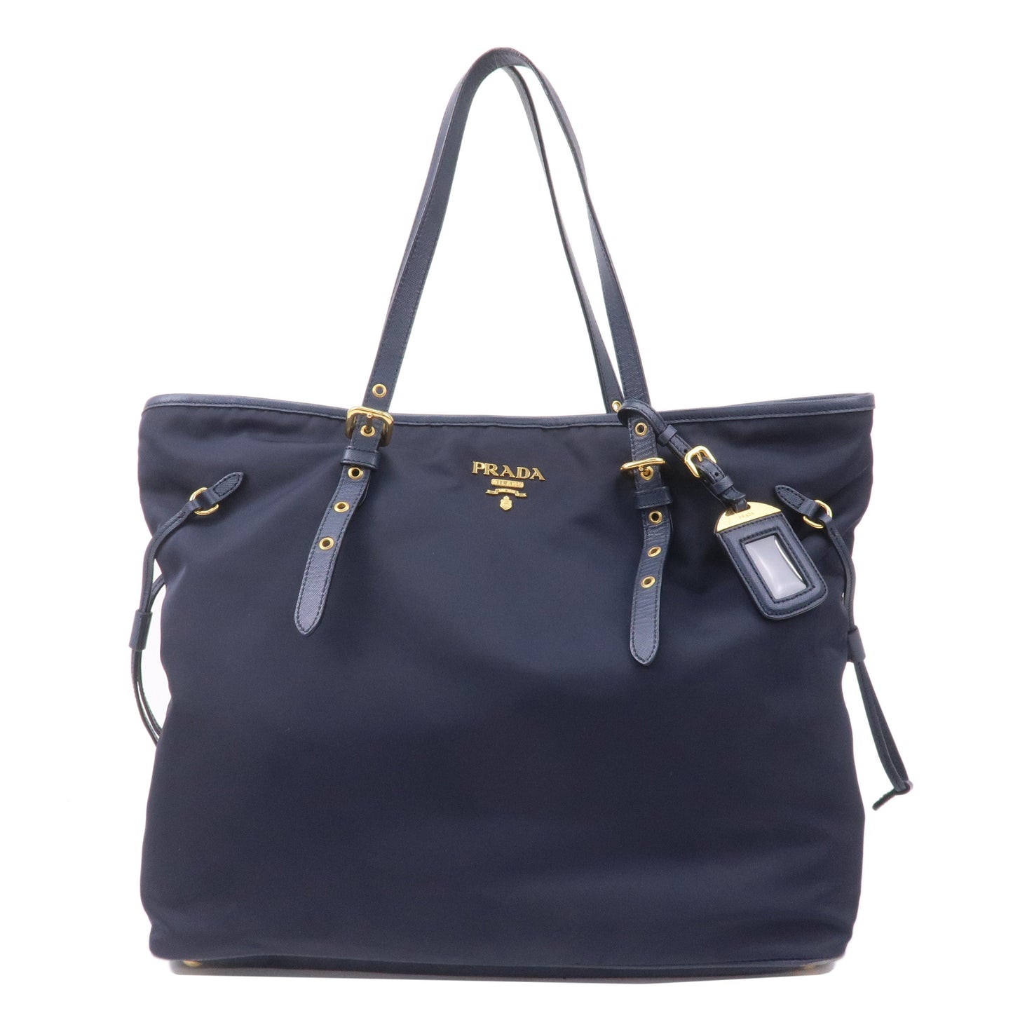 Prada Nylon Leather Tote Bag Shoulder Bag Navy 1BG401