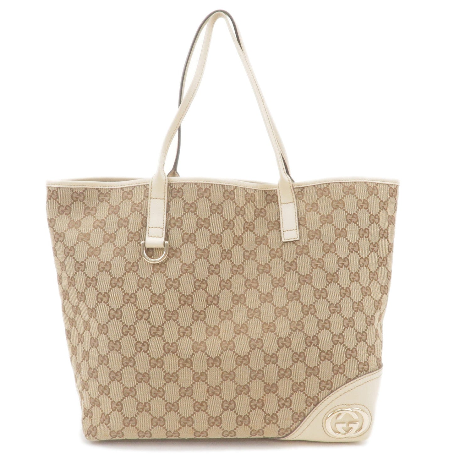 GUCCI Interlocking GG Canvas Leather Tote Bag Beige 169945