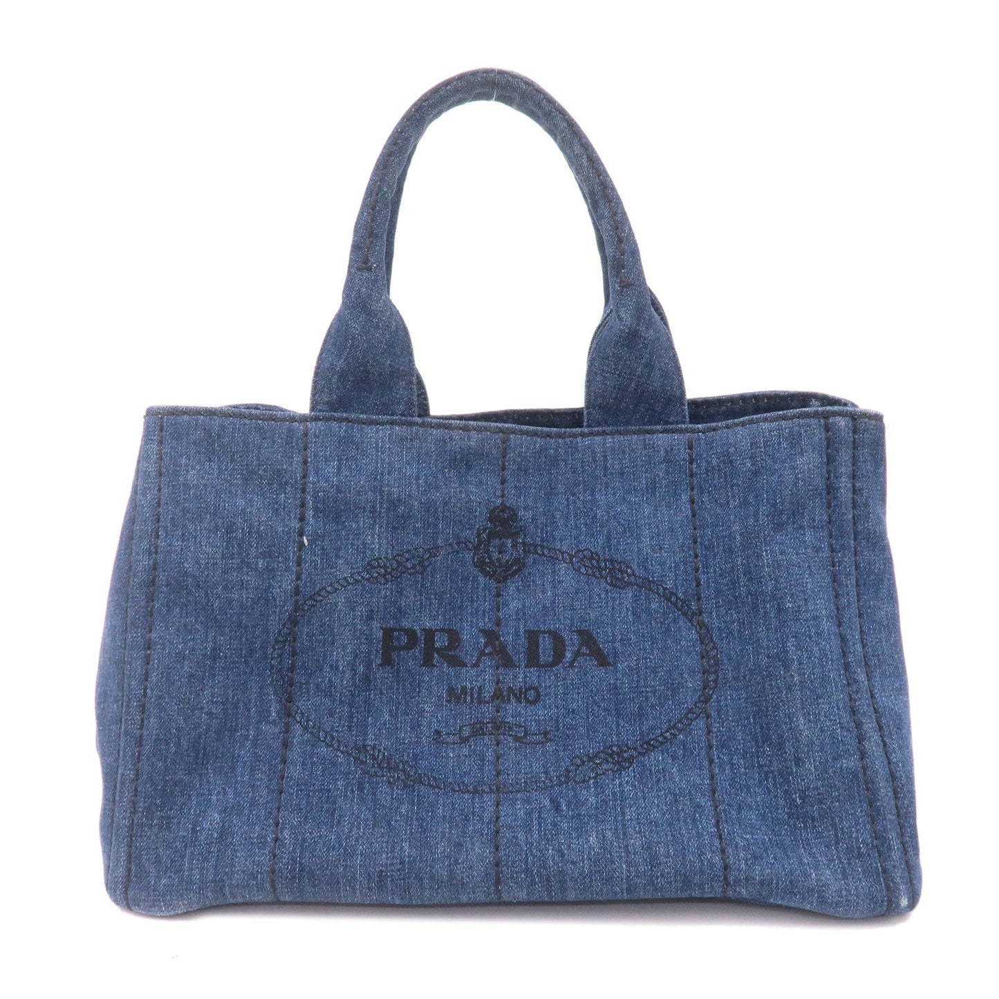 Prada Canapa Denim Logo Hand Bag Tote Bag Blue B1877B