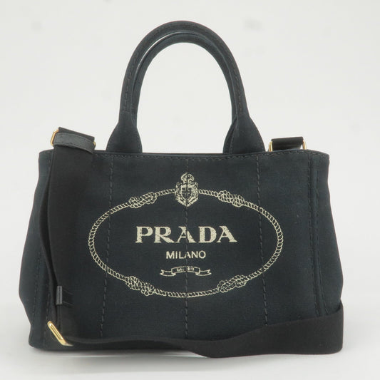 Prada Canapa Mini Canvas 2Way Bag Shoulder Bag Black 1BG439