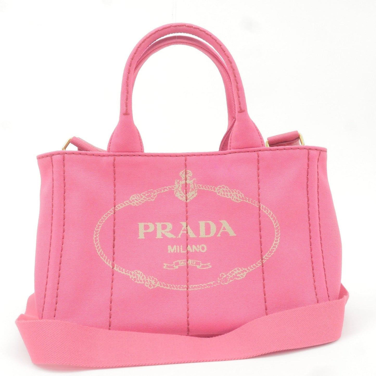 Prada Logo Canapa Mini Canvas 2Way Tote Bag Pink 1BG439