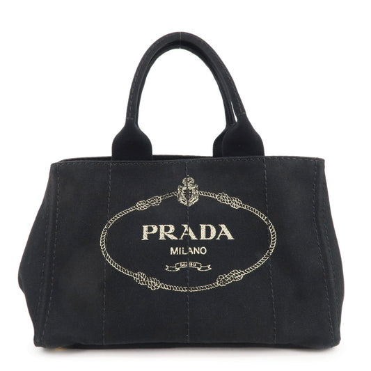 Prada Canapa Canvas Tote Bag Hand Bag Black BN1877