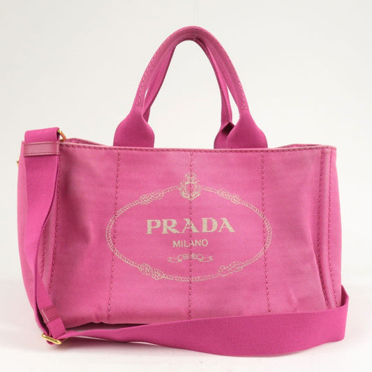 Prada Canapa Canvas 2 Way Shoulder Bag Hand Bag Pink 1BG642