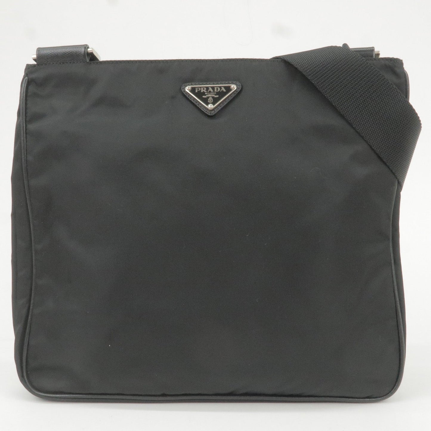 Prada Logo Nylon Leather Shoulder Bag Purse Black VA0251