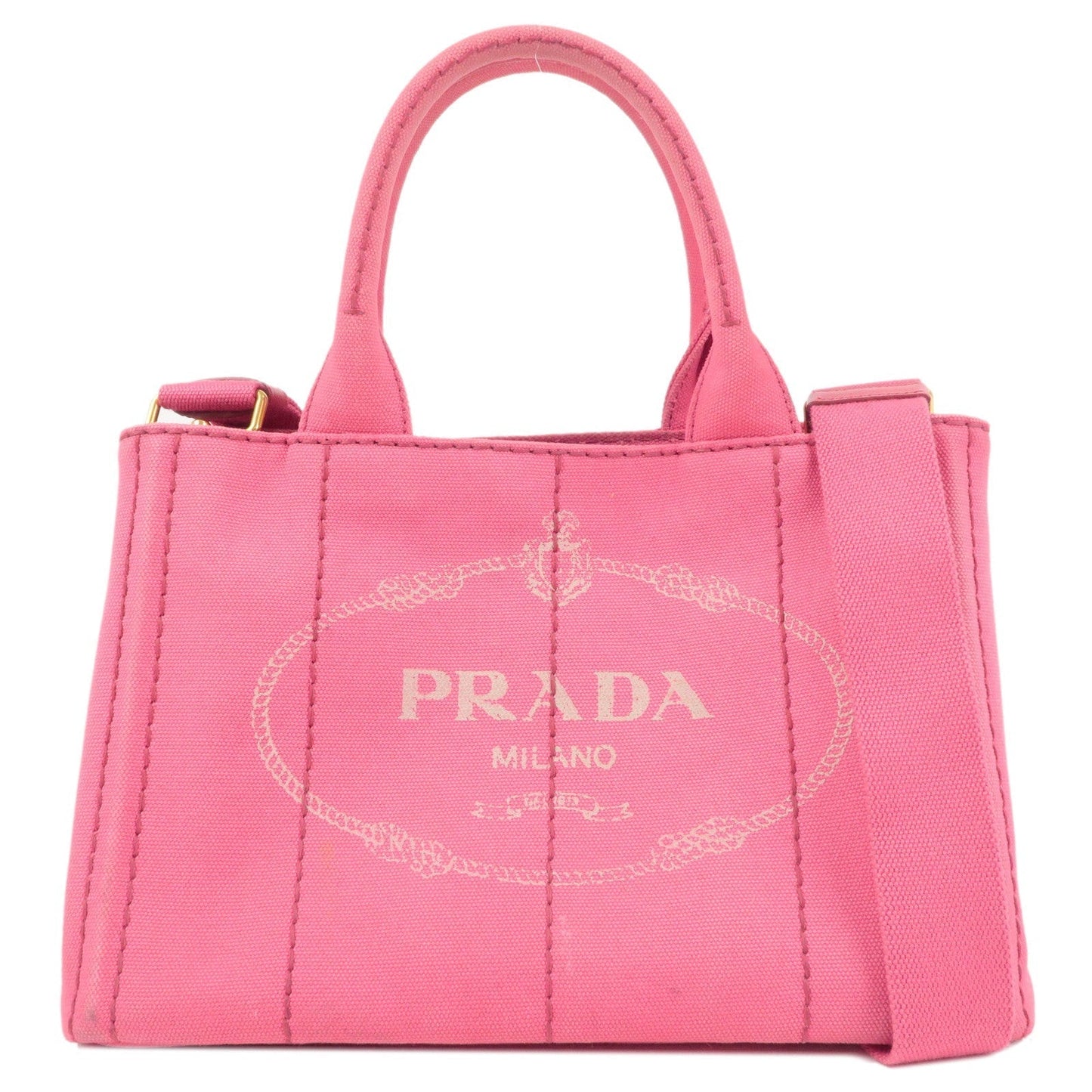 Prada Logo Canapa Mini Canvas 2Way Tote Bag Pink 1BG439