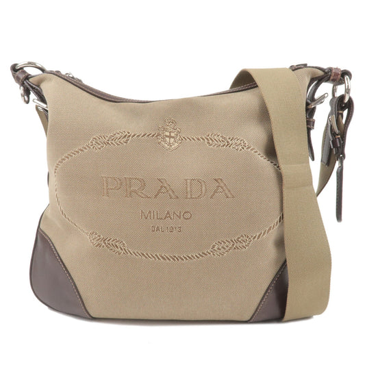 Prada Logo Jacquard Leather Shoulder Bag Beige Brown