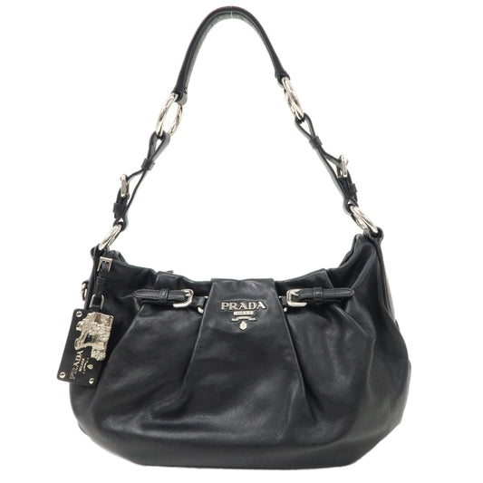 Prada Logo Leather Shoulder Bag Hand Bag Black BR3795