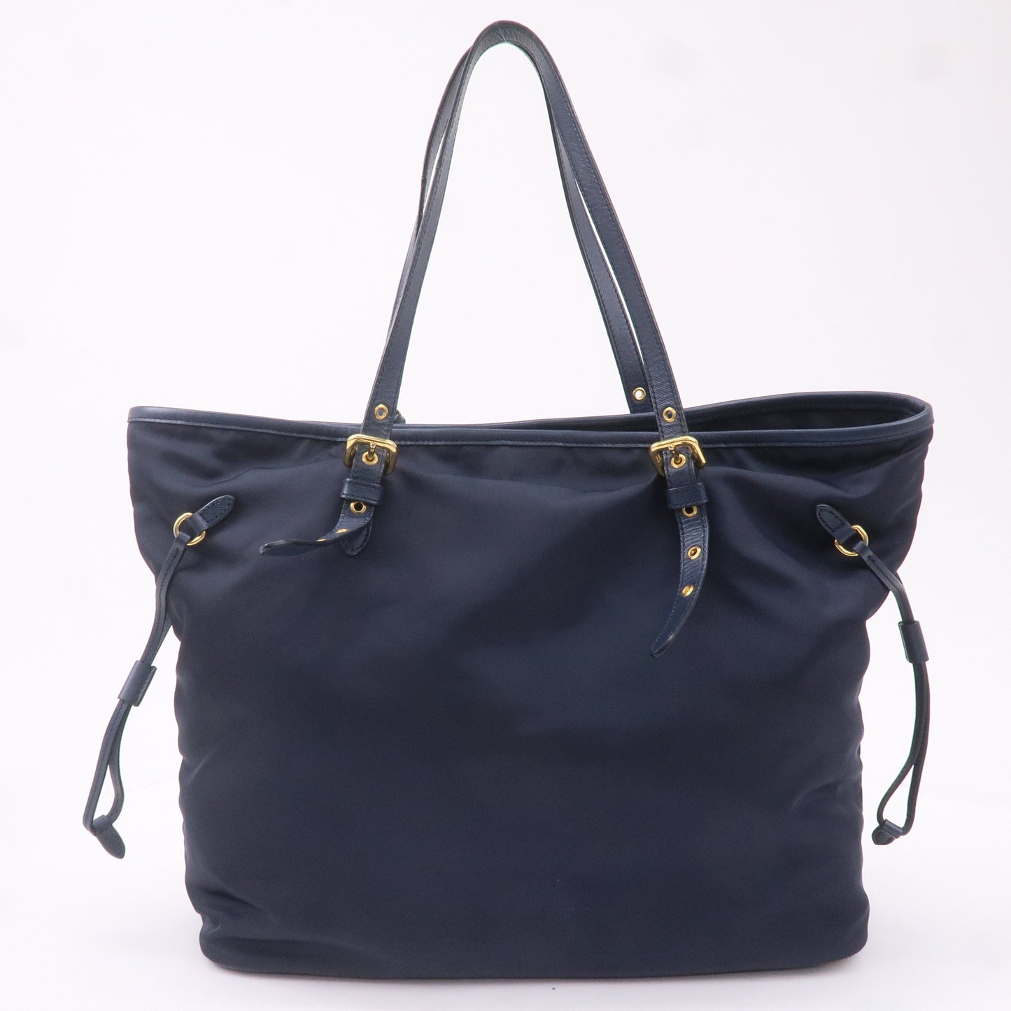 Prada Nylon Leather Tote Bag Shoulder Bag Navy 1BG401