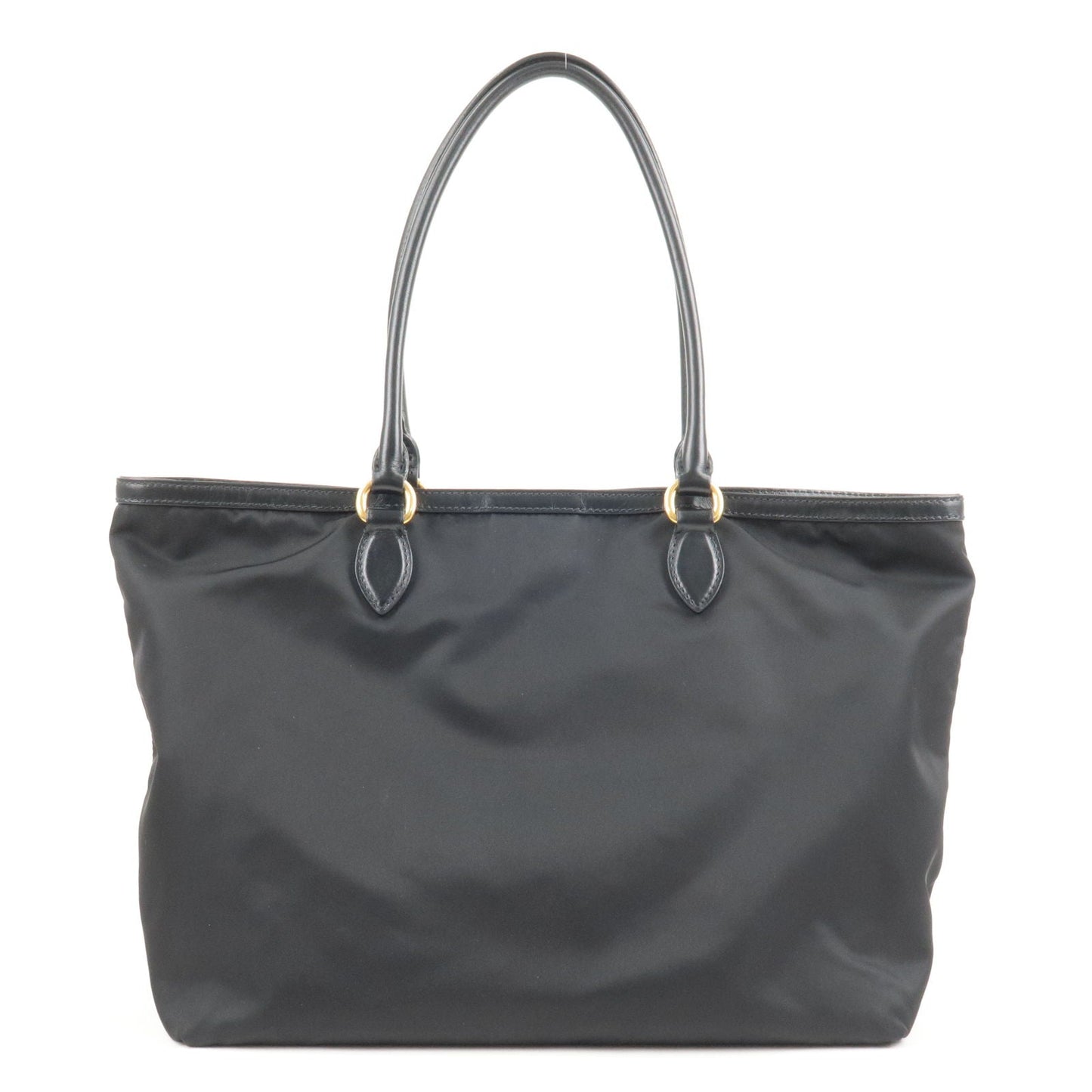 Prada Logo Nylon Leather Tote Bag Black Noir