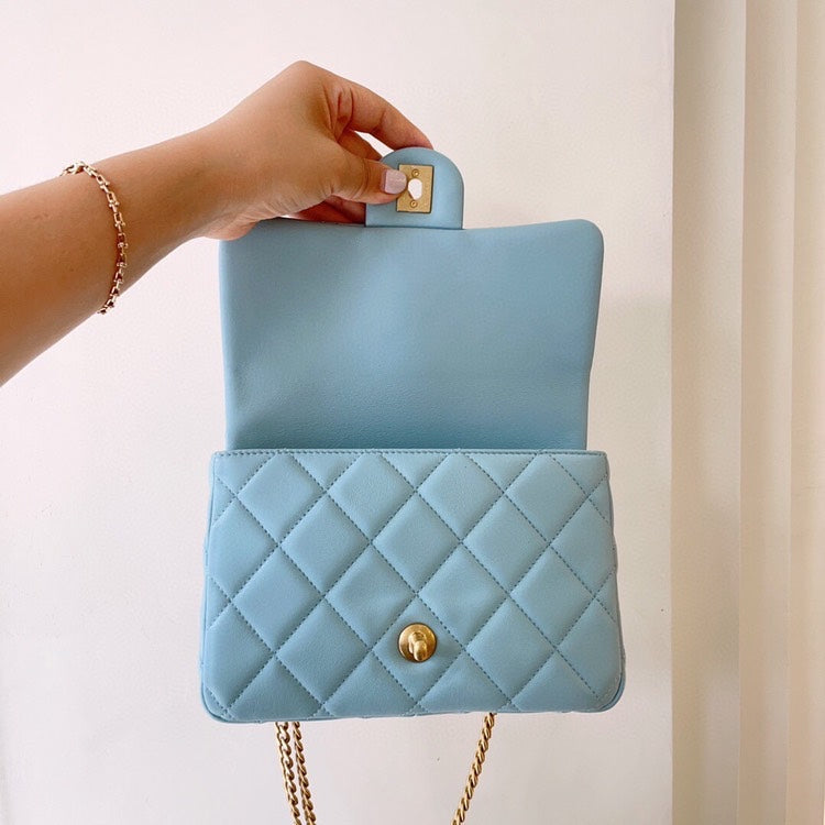 Chanel 2022 Mini Pearl Crush Flap Bag, Blue