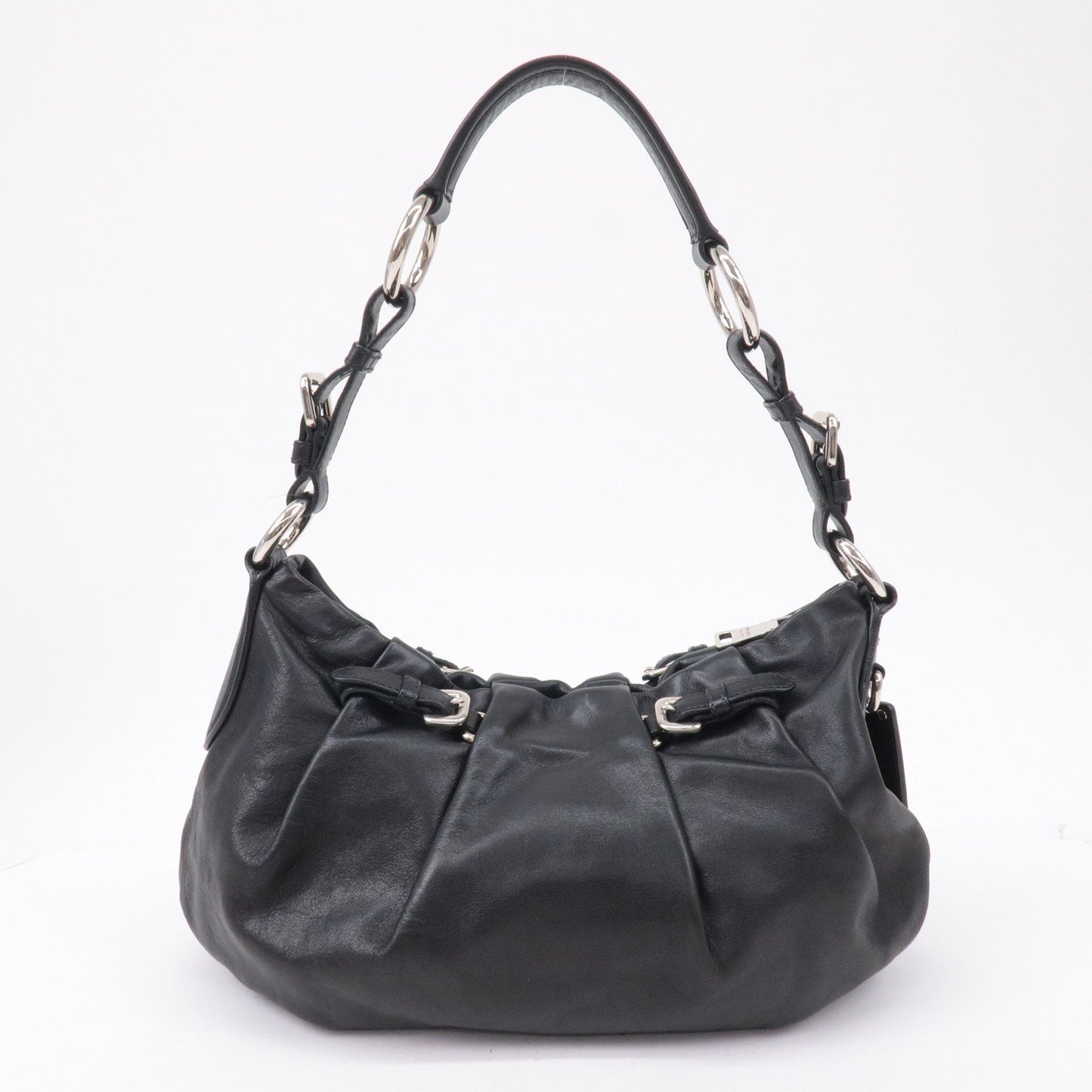 Prada Leather Shoulder Bag Black with Charm