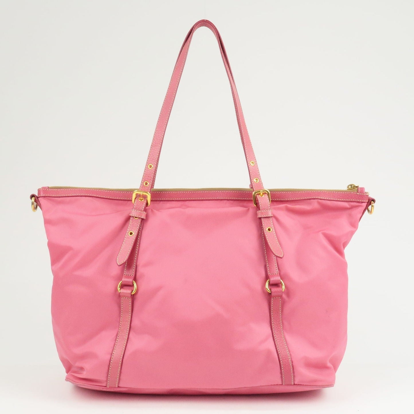 Prada Logo Nylon Leather 2Way Bag Tote Bag Hand Bag Pink