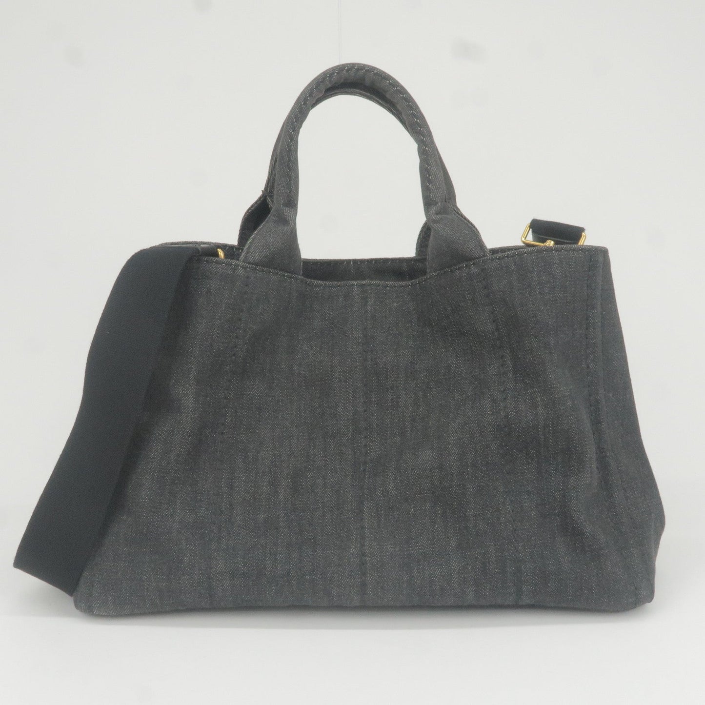 Prada Logo Canapa Denim Tote Bag Hand Bag NERO Black B2642B