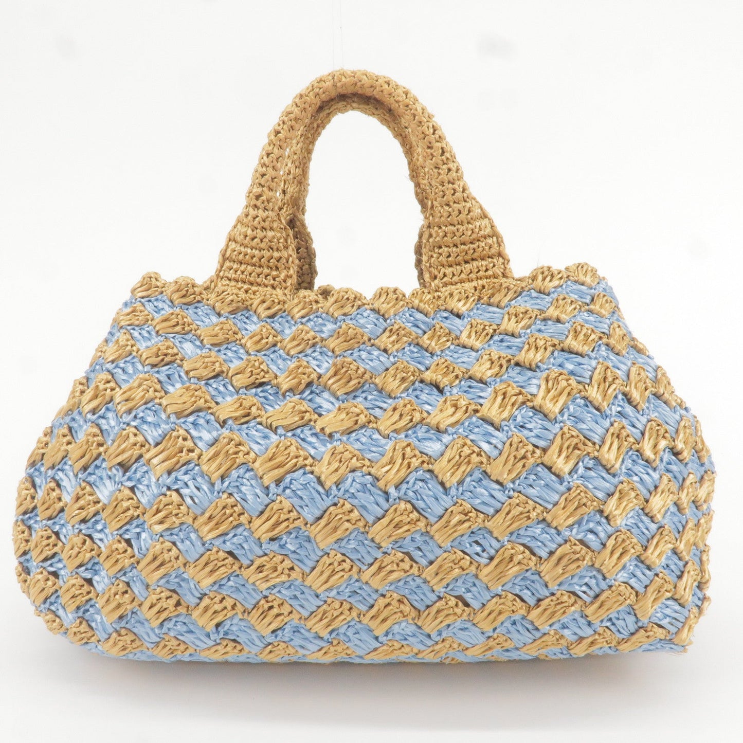 Prada Raffia Crochet Canapa Tote Bag Blue Beige BN2303