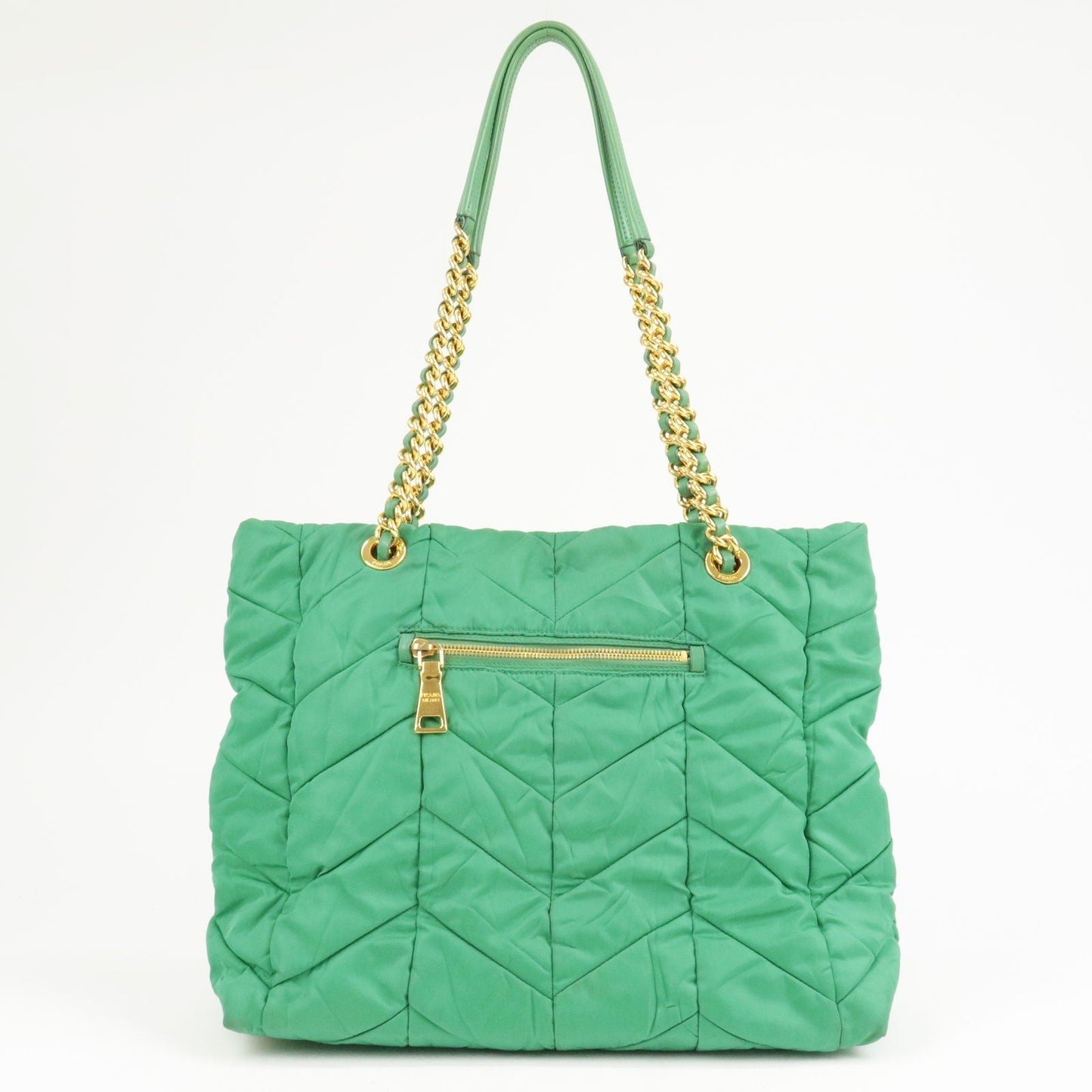 Prada Logo Nylon Leather Chain Tote Bag Green BR4383