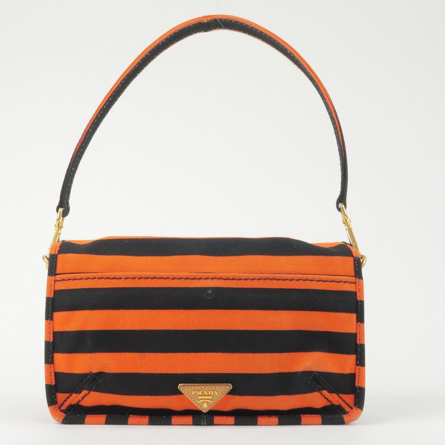 Prada Logo Canvas Leather Shoulder Bag Hand Bag Orange Black