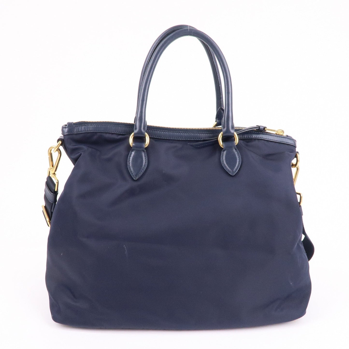 Prada Nylon Leaether Tote Bag Shoulder Bag Navy 1BC060