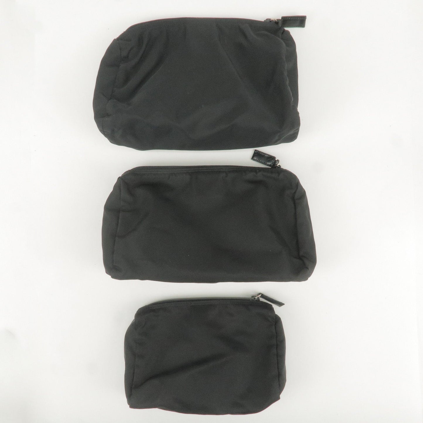 Prada Set of 3 Logo Nylon Cosmetic Pouch Clutch Bag NERO Black