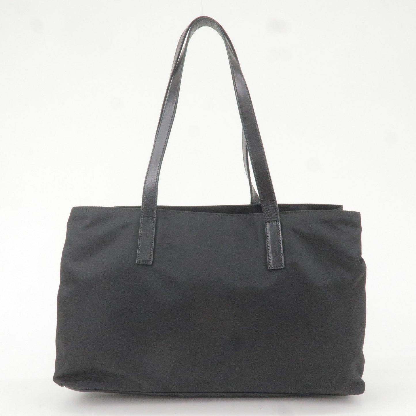 Prada Logo Nylon Leather Tote Bag Hand Bag Black