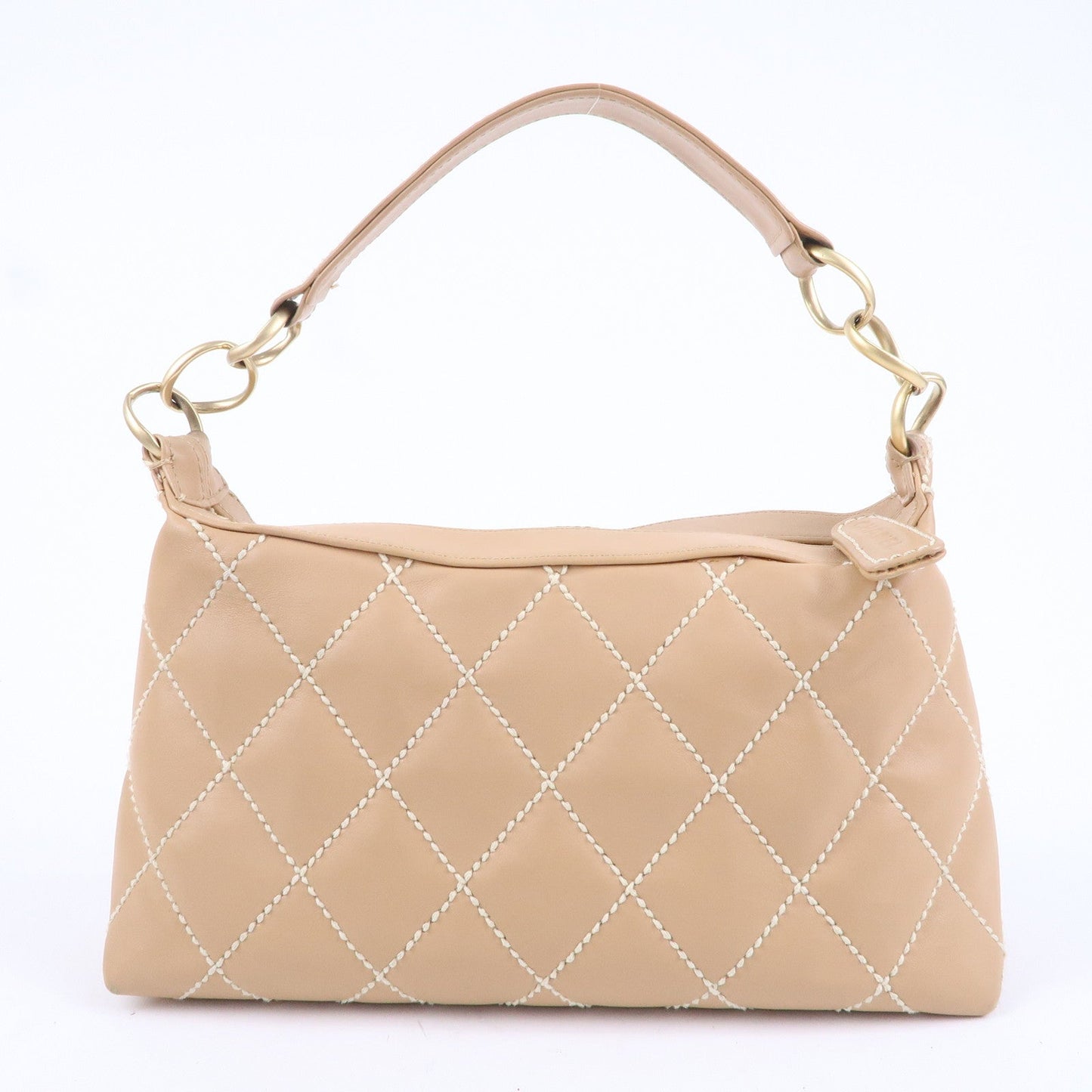 CHANEL Wild Stich Lambskin Shoulder Bag Hand Bag Beige A20663