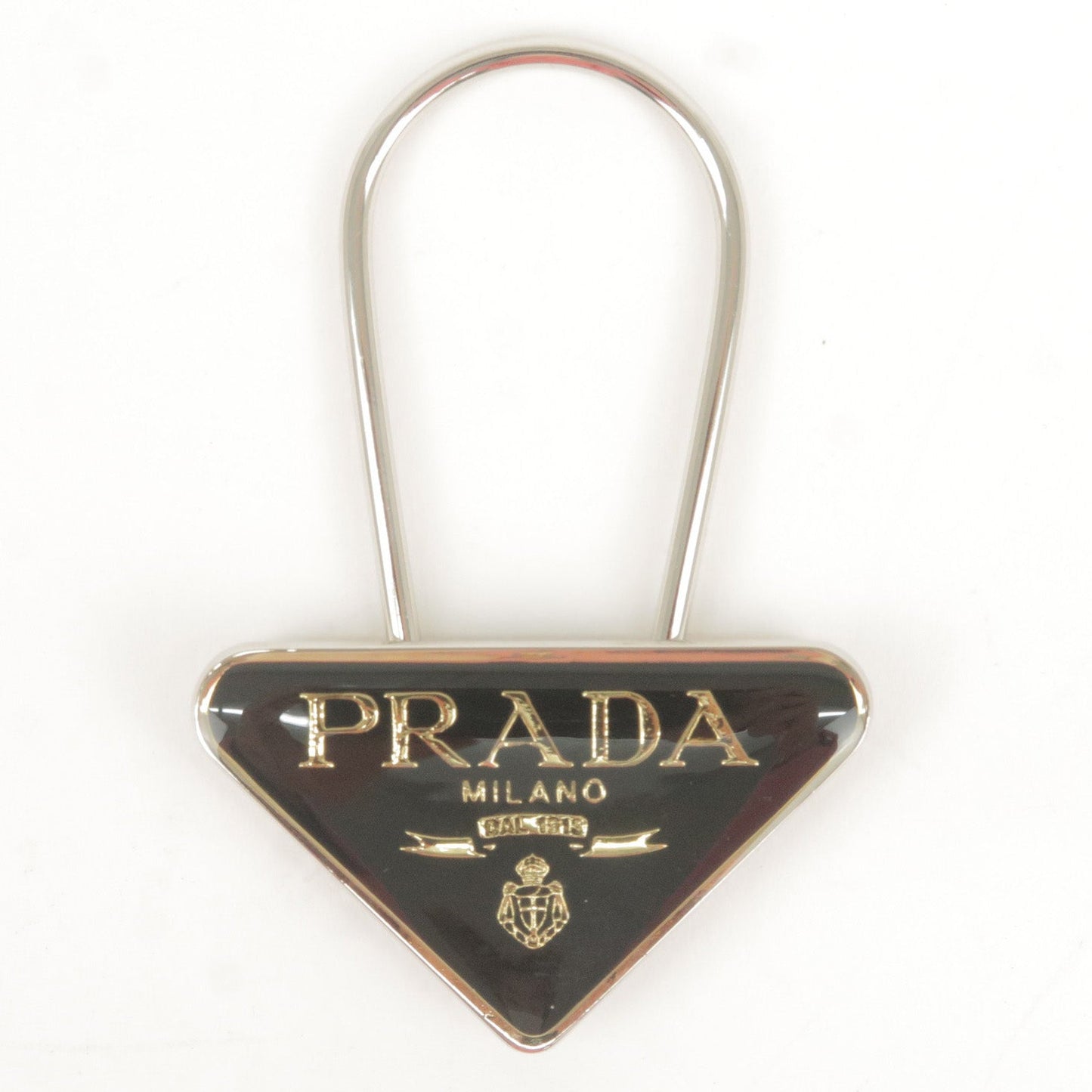 Prada Triangle Logo Key Charm Bag Accessory Black Silver M285