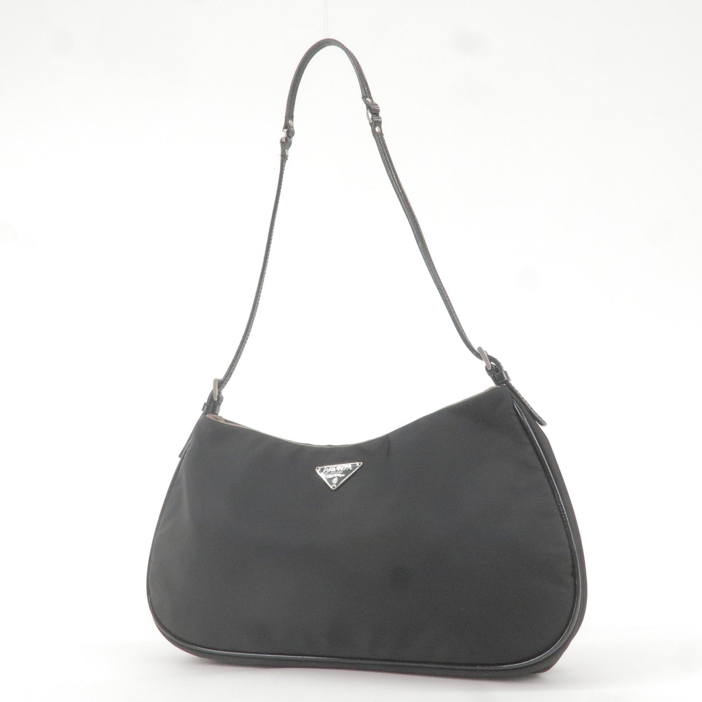 Prada Logo Nylon Enamel Shoulder Bag Purse Hand Bag Black