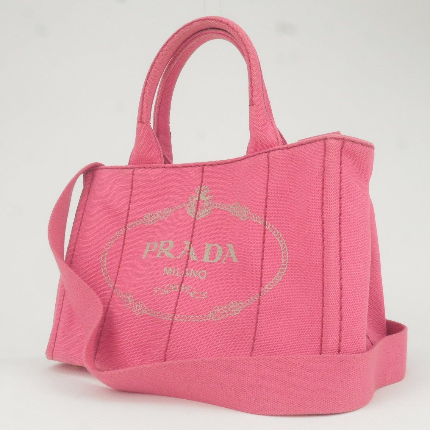 Prada Canapa Mini Canvas 2Way Bag Shoulder Bag Pink 1BG439