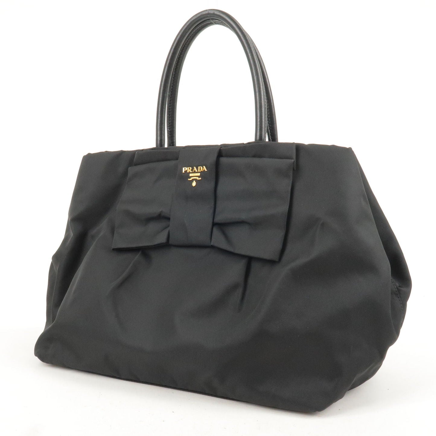 Prada Nylon Leather Ribbon Tote Bag NERO Black