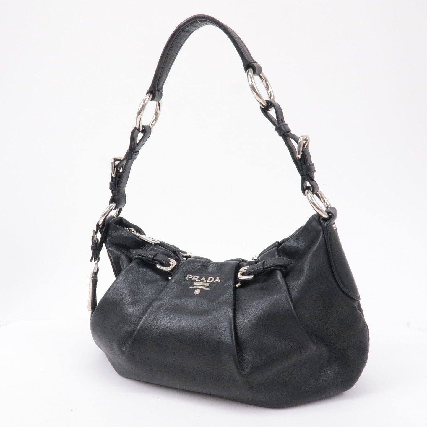 Prada Leather Shoulder Bag Black with Charm