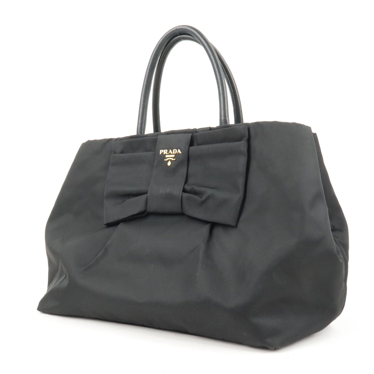 Prada Nylon Leather Ribbon Hand Bag Tote Bag NERO Black BN1601