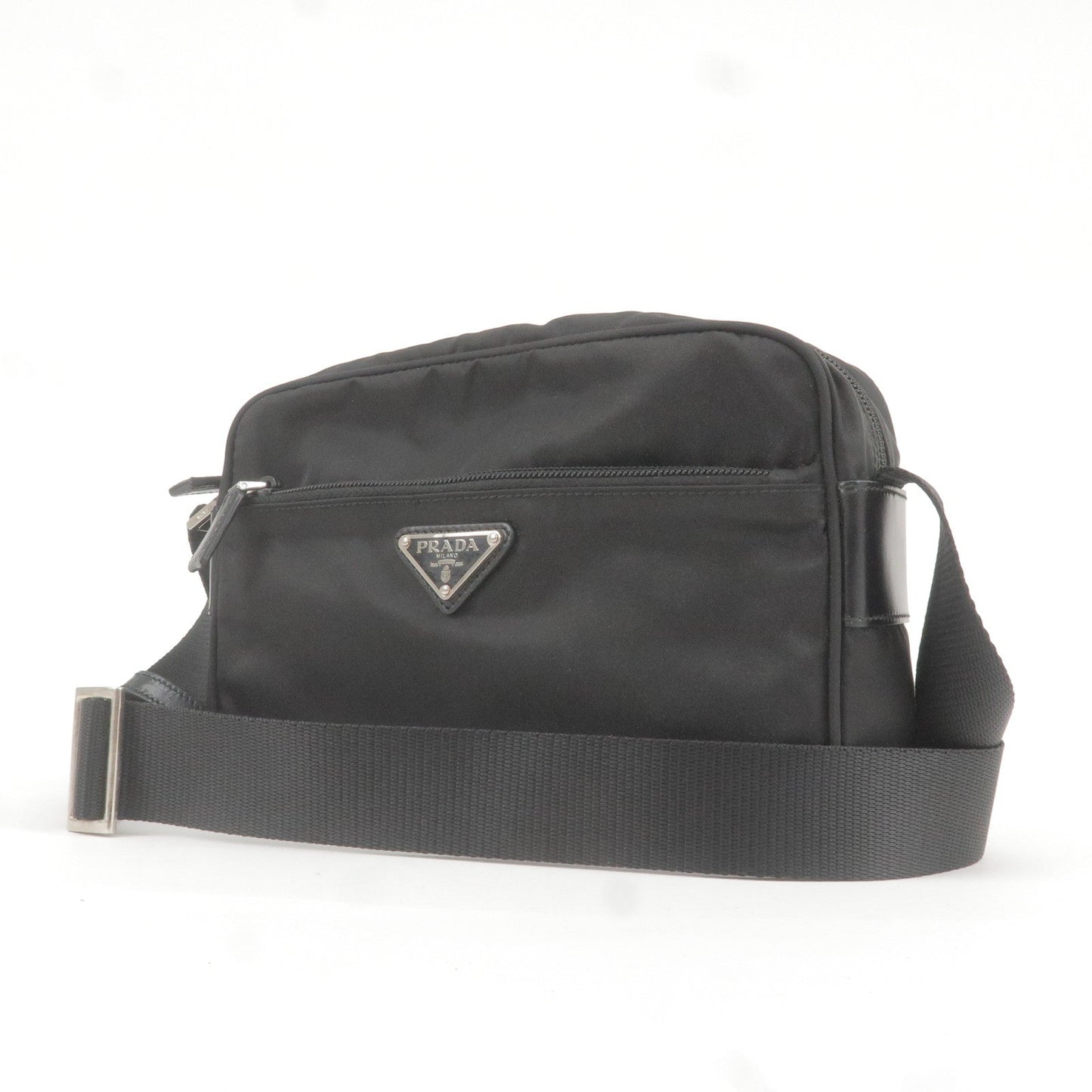 Prada Logo Nylon Leather Shoulder Bag NERO Black BT1067