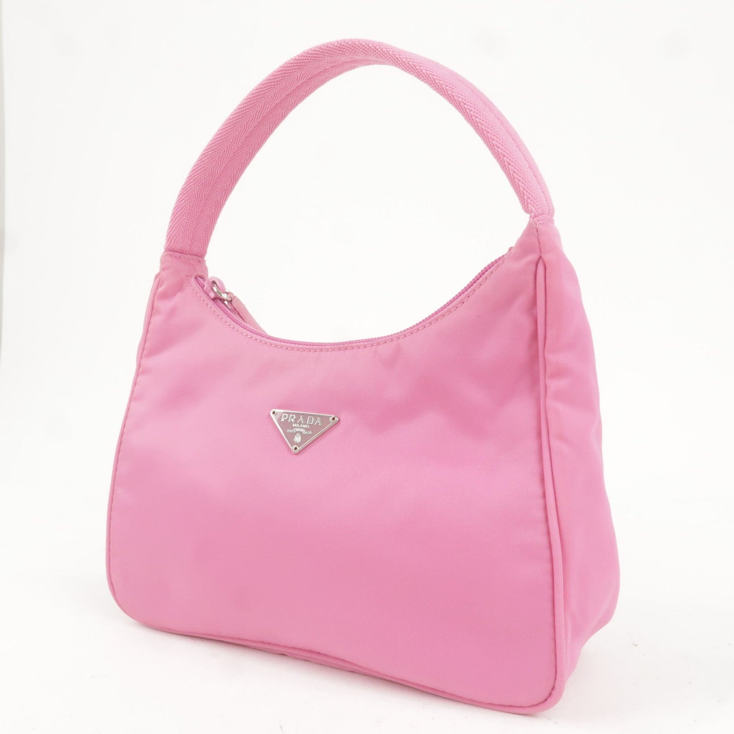 Prada Logo Nylon Hand Bag Shoulder Bag Pouch Purse Pink MV515