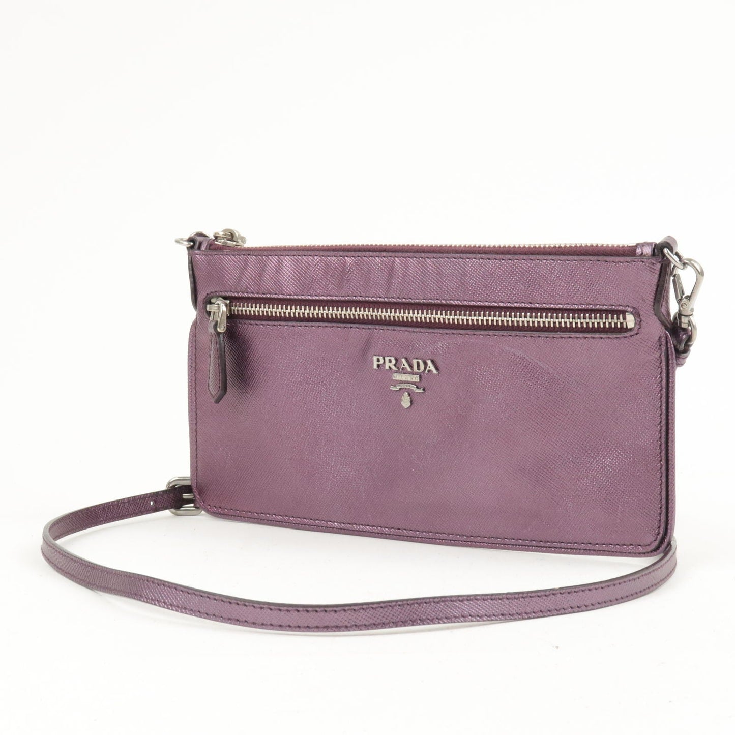 Prada Leather 2 Way Shoulder Bag Pouch Purple