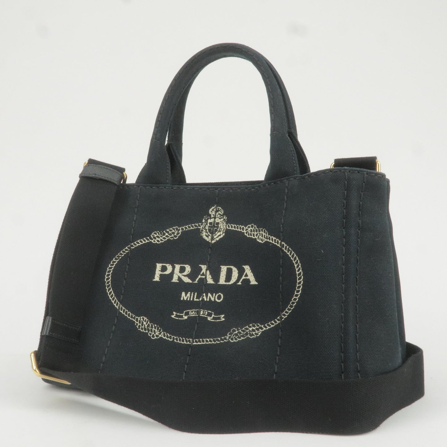 Prada Canapa Mini Canvas 2Way Bag Shoulder Bag Black 1BG439