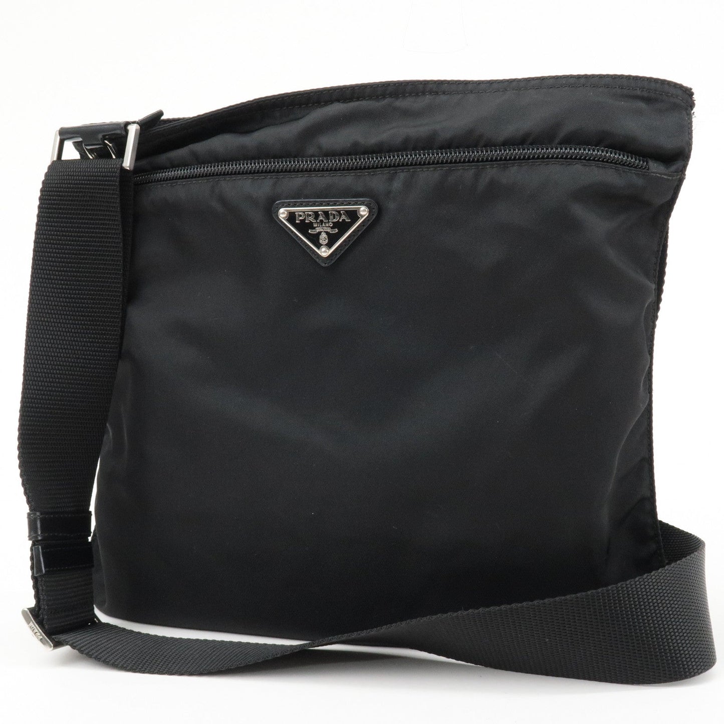 Prada Logo Nylon Leather Shoulder Bag Crossbody Bag Black BT175Z