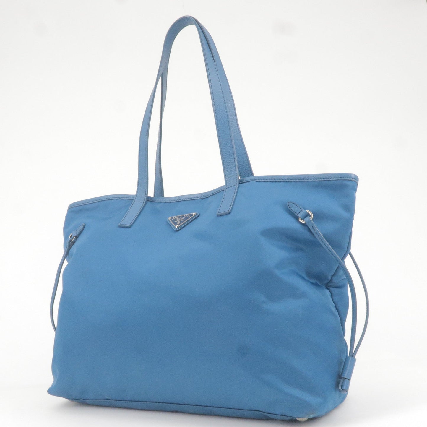 Prada Logo Nylon Leather Tote Bag Hand Bag Blue