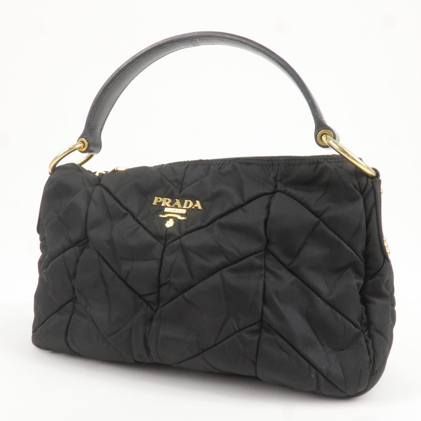 Prada Logo Nylon Enamel Shoulder Bag Hand Bag Black BR3774