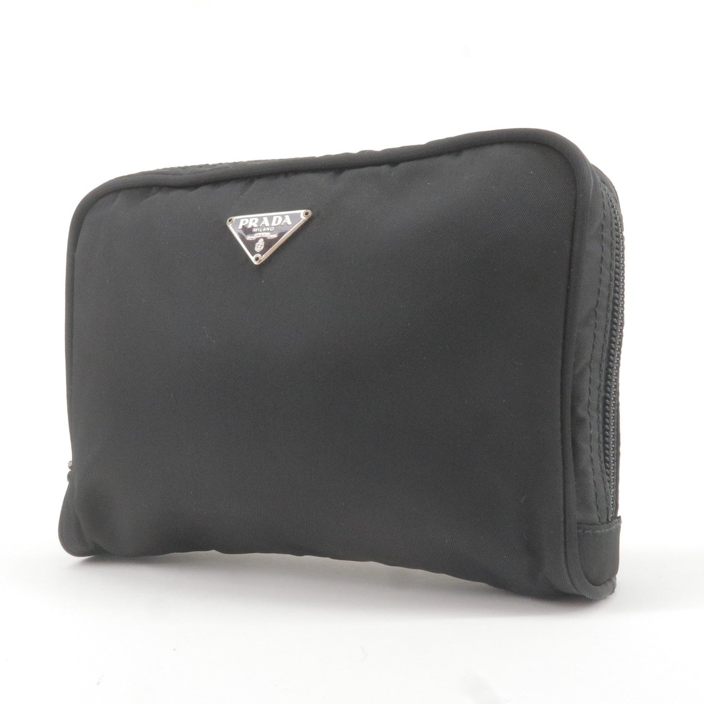 Prada Logo Nylon Cosmetic Pouch Clutch Bag NERO Black