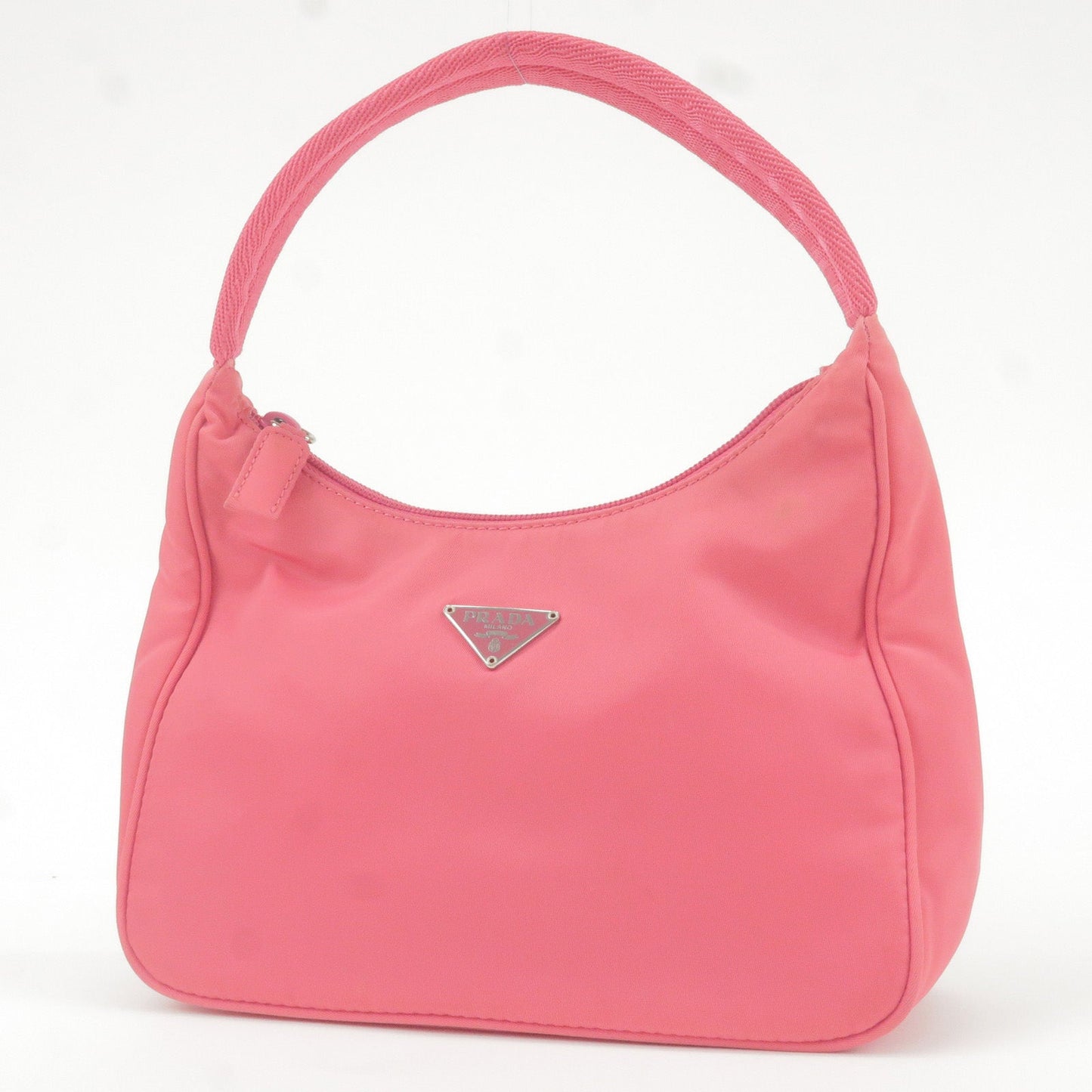 Prada Logo Nylon Canvas Hand Bag Pouch Purse Pink MV519