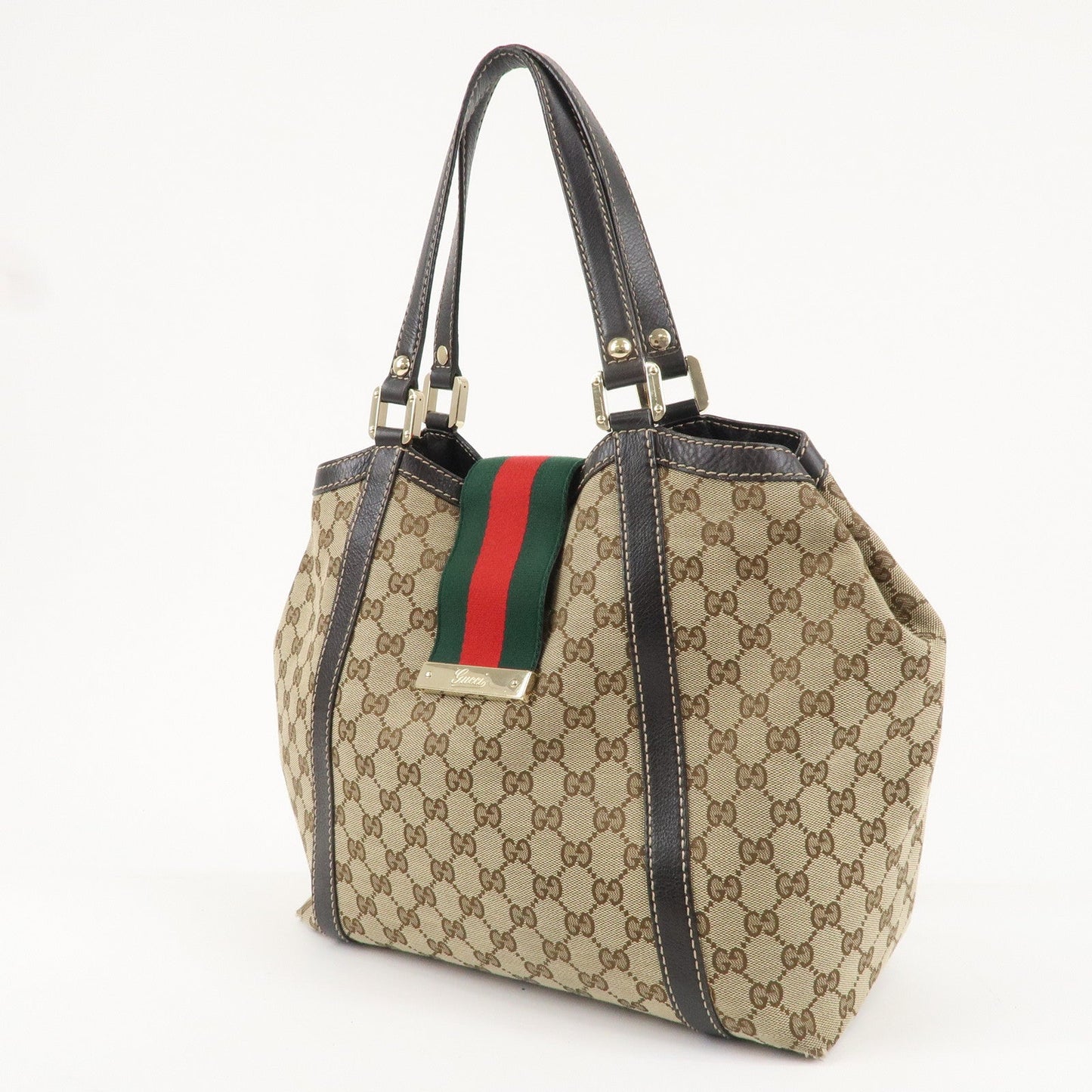 GUCCI Sherry GG Canvas Leather Tote Hand Bag Beige 233607