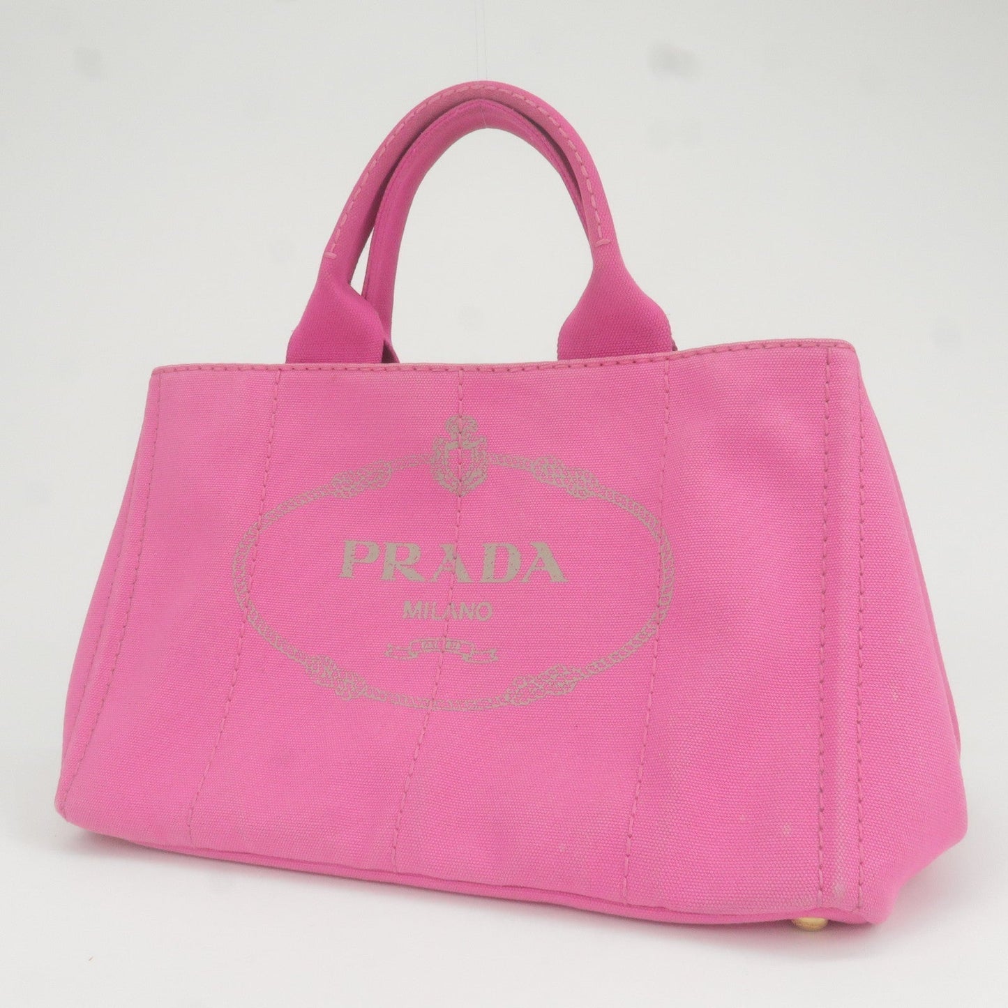 Prada Logo Canapa Canvas Tote Bag Hand Bag Pink B1877G