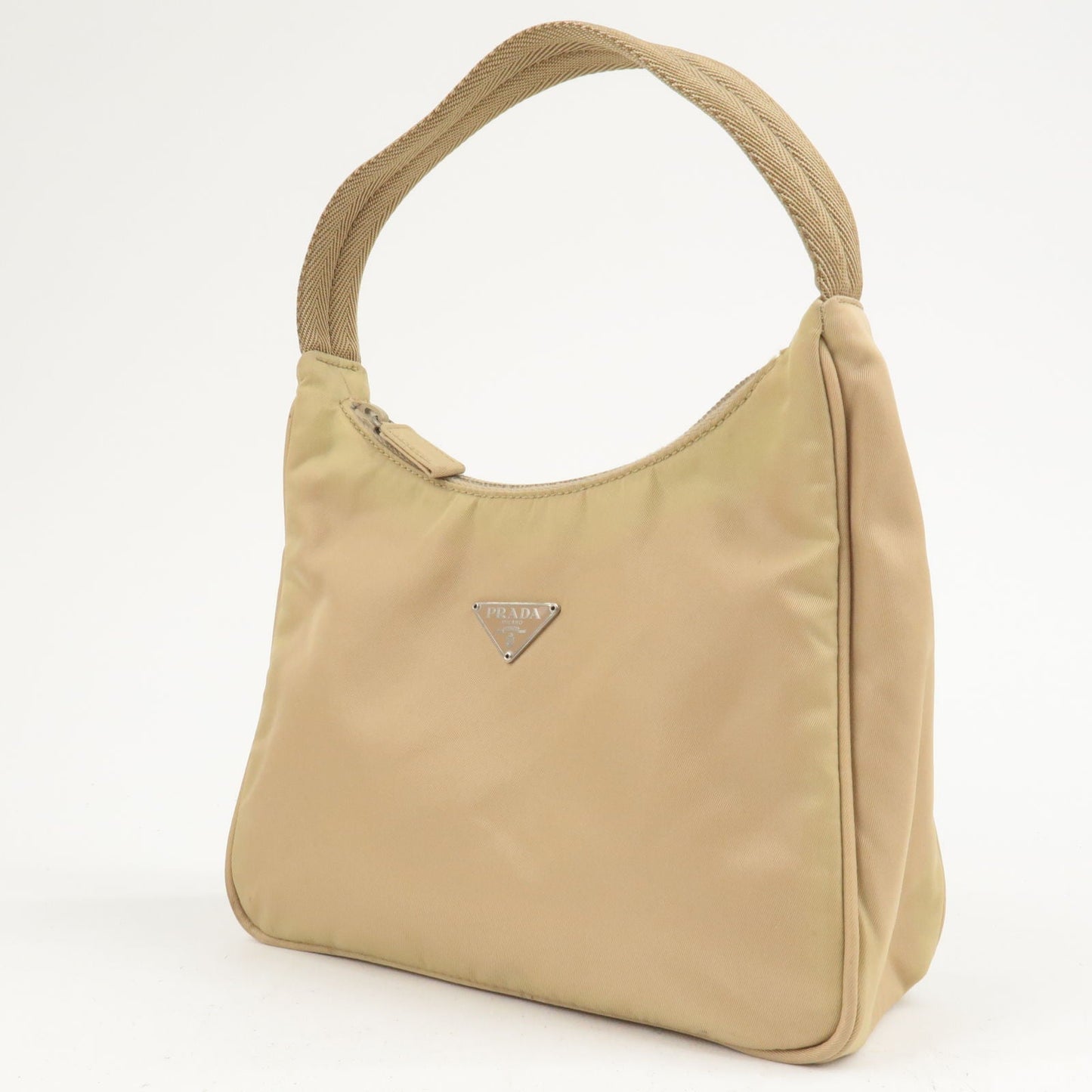 Prada Logo Nylon Hand Bag Pouch Beige