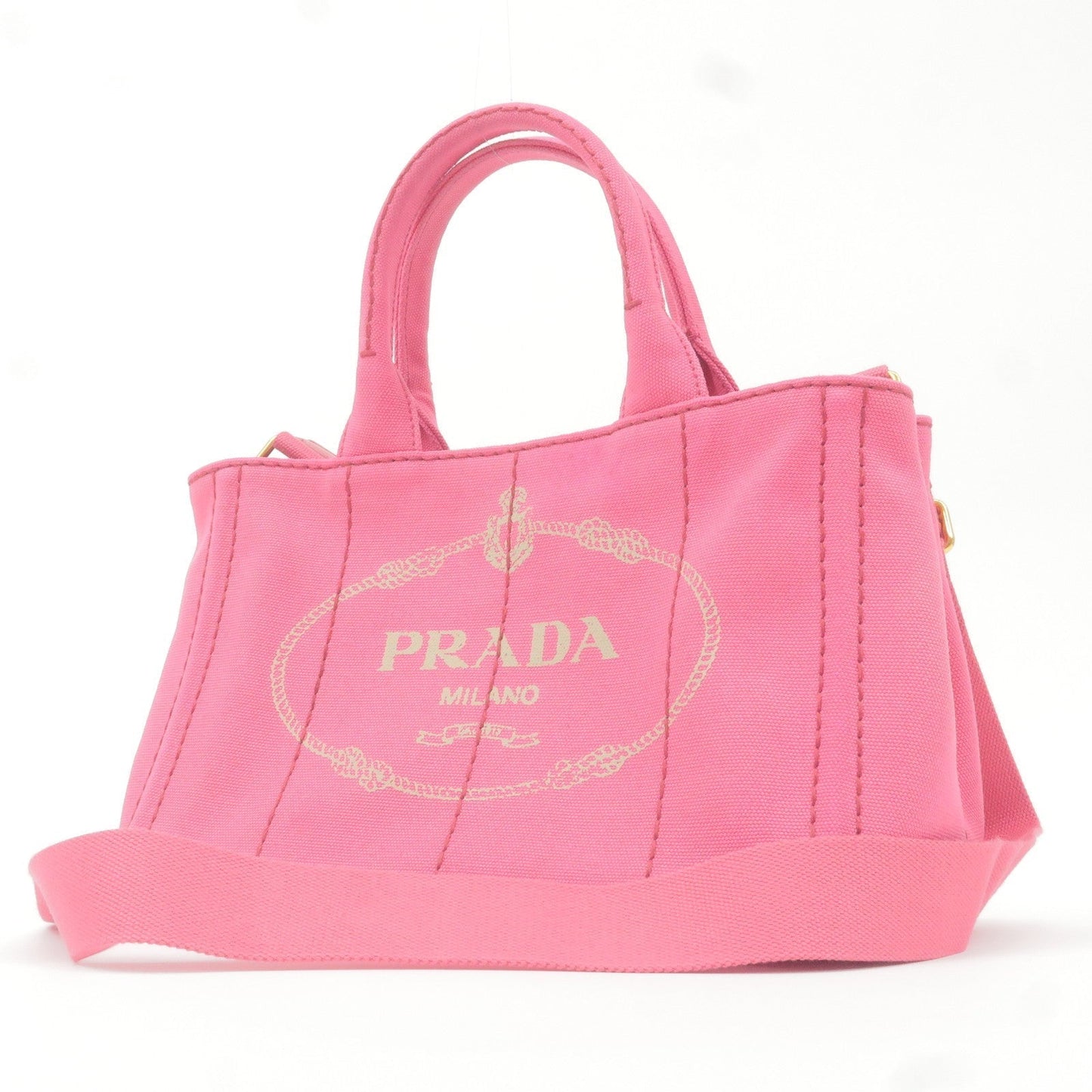 Prada Logo Canapa Mini Canvas 2Way Tote Bag Pink 1BG439