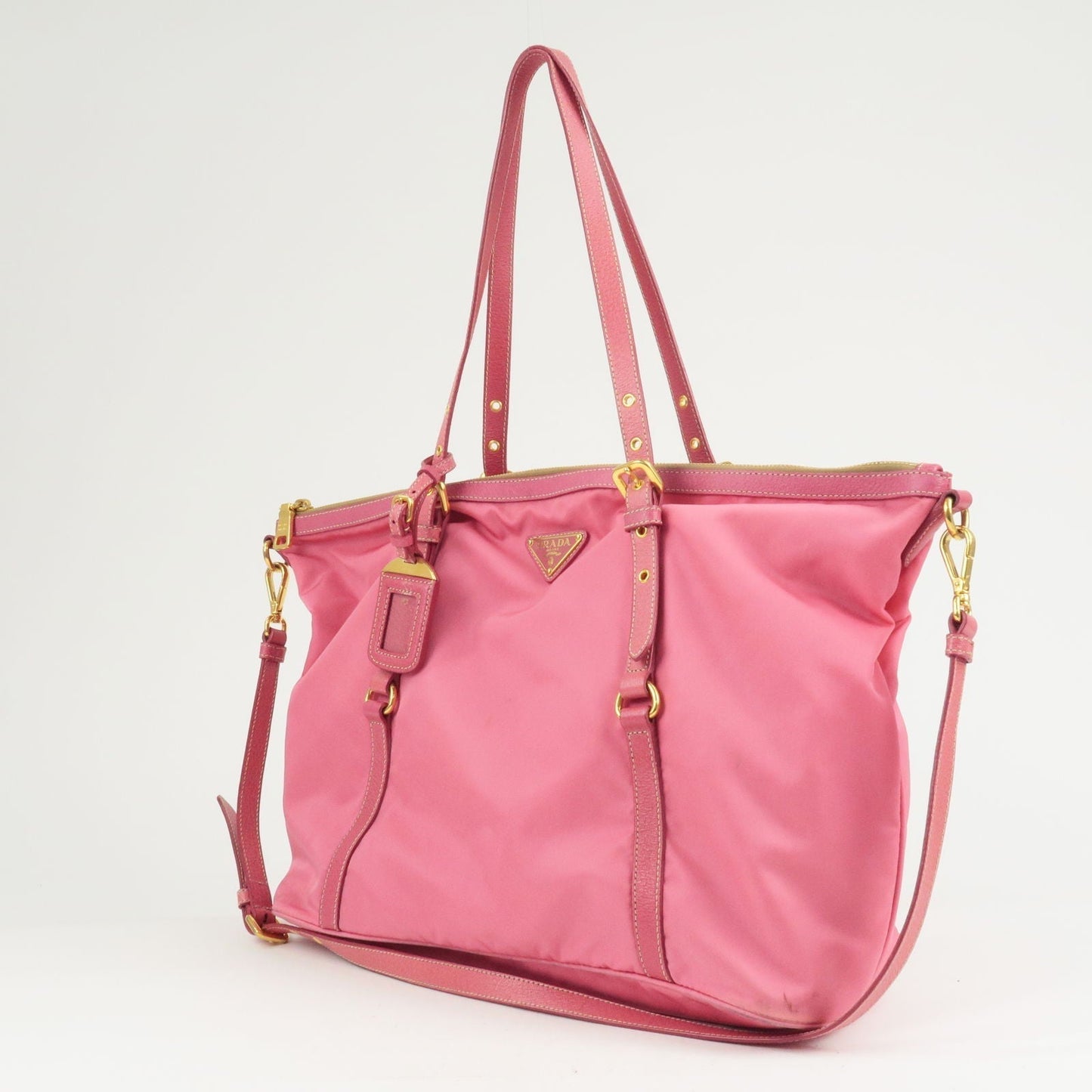 Prada Logo Nylon Leather 2Way Bag Tote Bag Hand Bag Pink